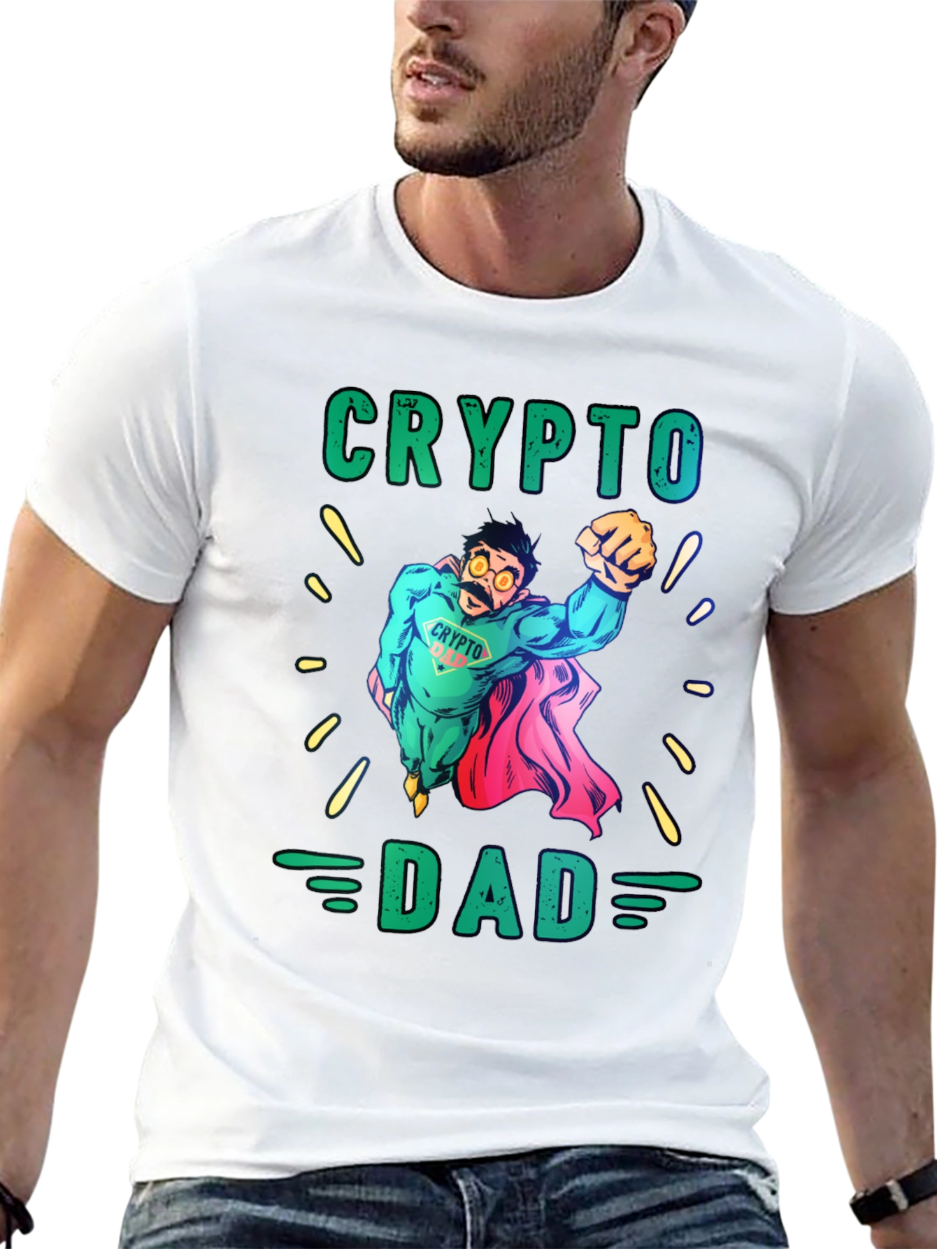 Crypto Dad Superhero Graphic T-Shirt