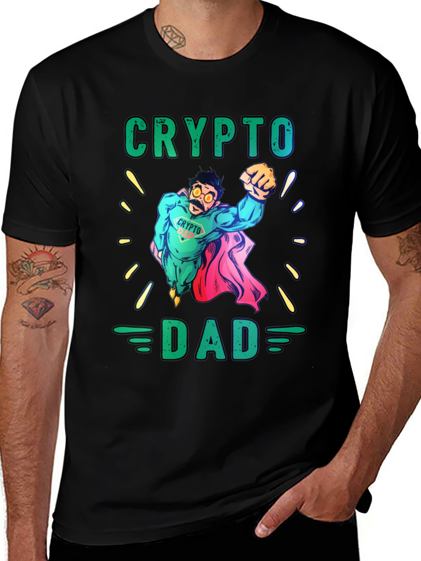 Crypto Dad Superhero Graphic T-Shirt
