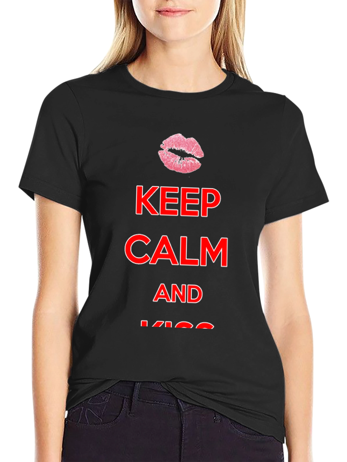Keep Calm Kiss Mens Black Tee
