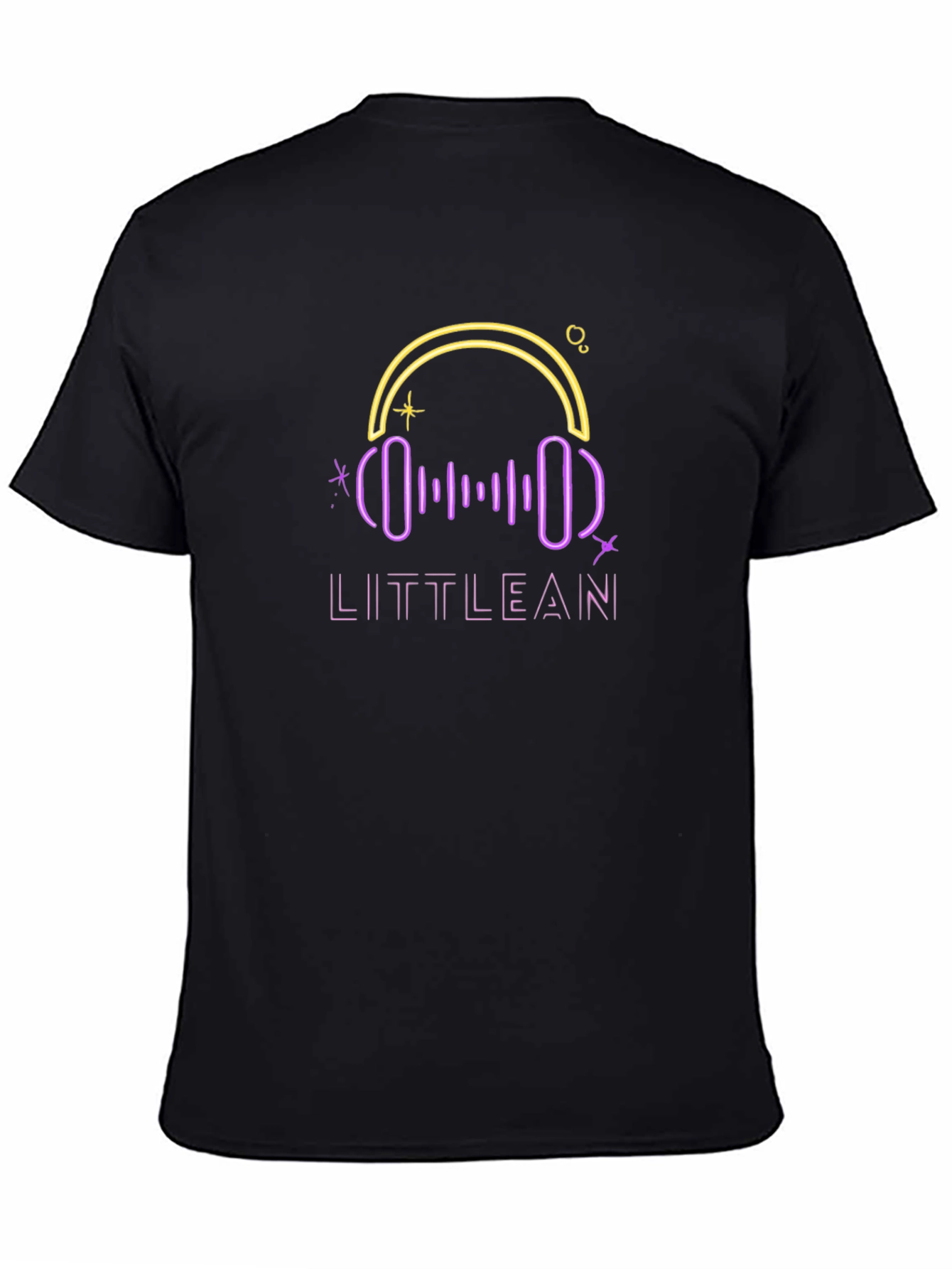LITTLEAN Neon Headphones Black T-Shirt