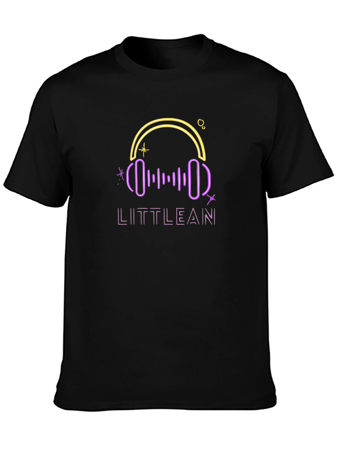 LITTLEAN Neon Headphones Black T-Shirt