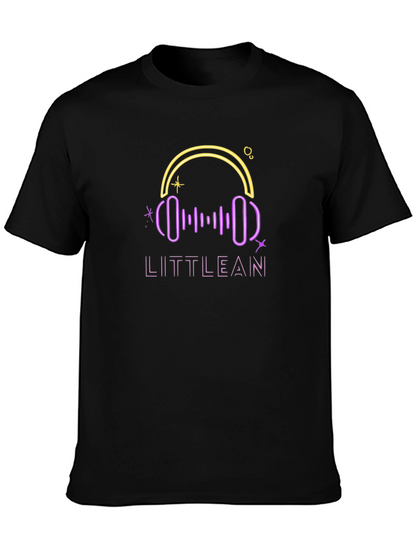 LITTLEAN Neon Headphones Black T-Shirt