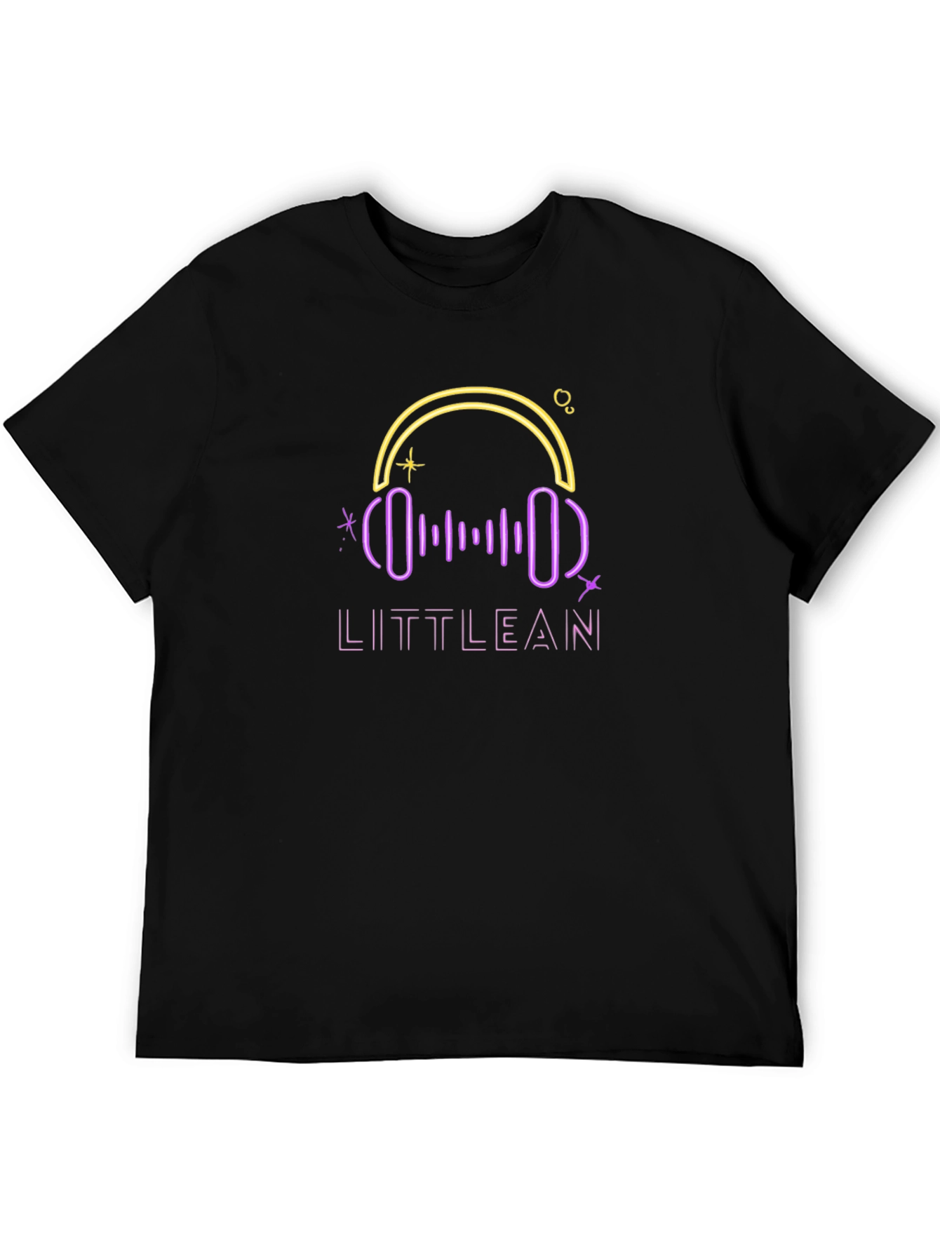 LITTLEAN Neon Headphones Black T-Shirt