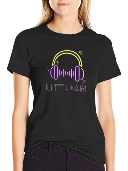 LITTLEAN Neon Headphones Black T-Shirt