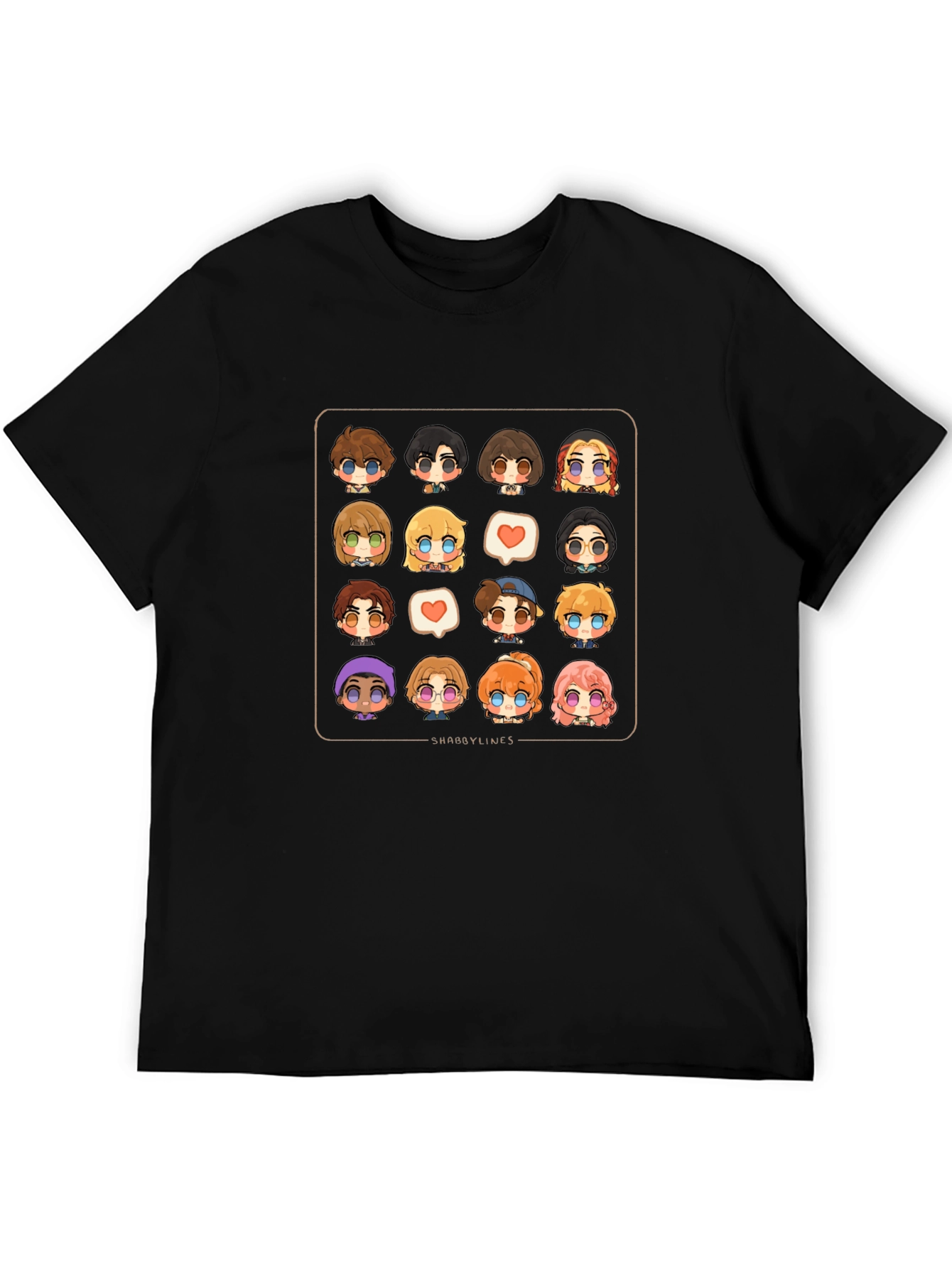 Cute Character Grid Black T-Shirt