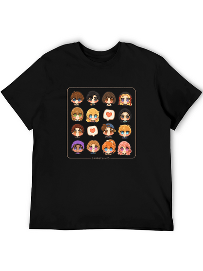 Cute Character Grid Black T-Shirt