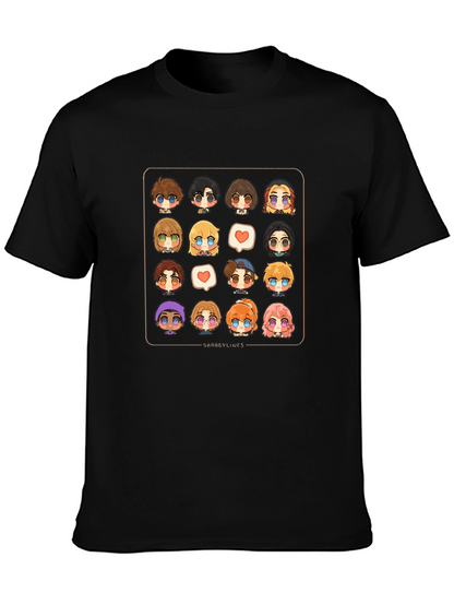 Cute Character Grid Black T-Shirt