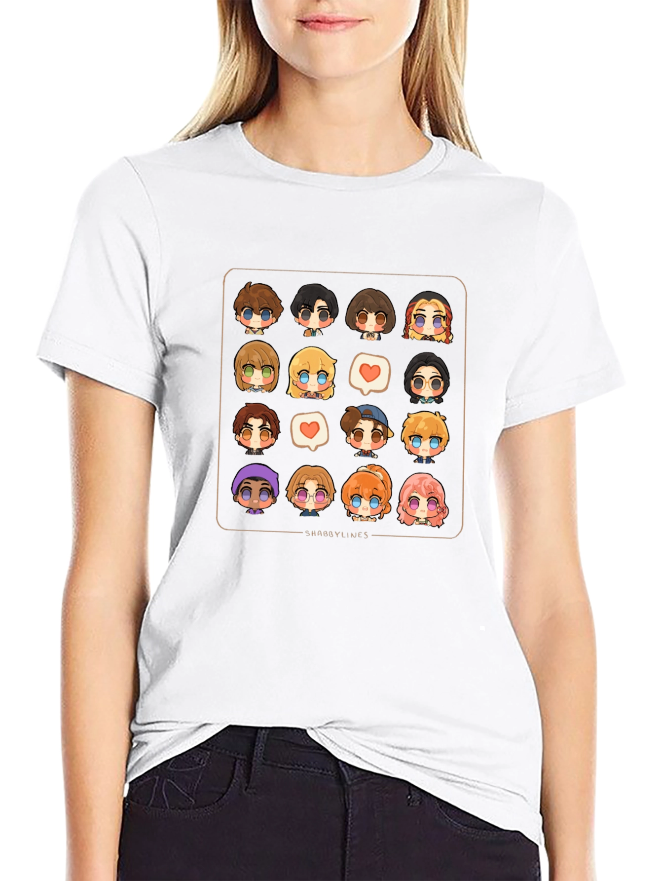 Cute Character Grid Black T-Shirt