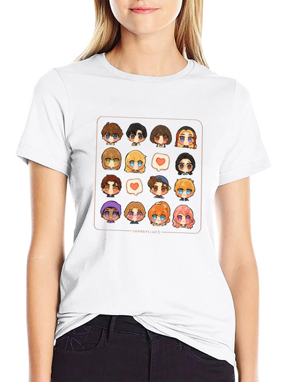 Cute Character Grid Black T-Shirt