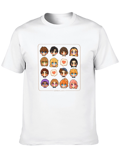 Cute Character Grid Black T-Shirt