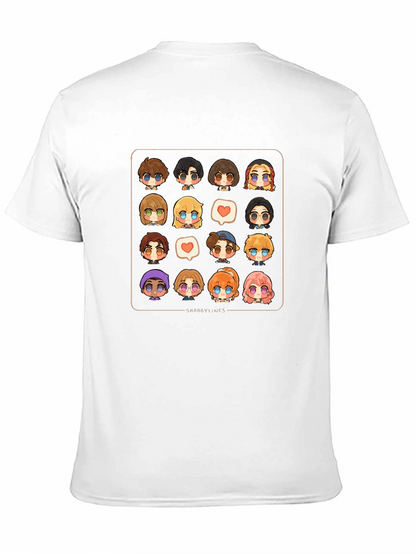 Cute Character Grid Black T-Shirt