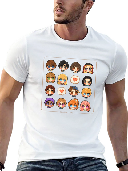 Cute Character Grid Black T-Shirt