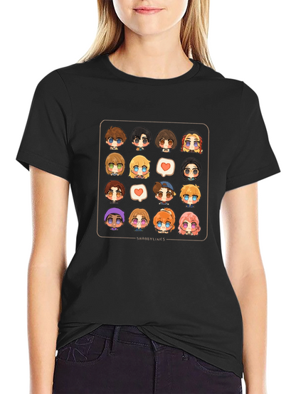 Cute Character Grid Black T-Shirt