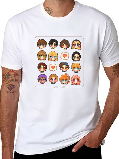 Cute Character Grid Black T-Shirt