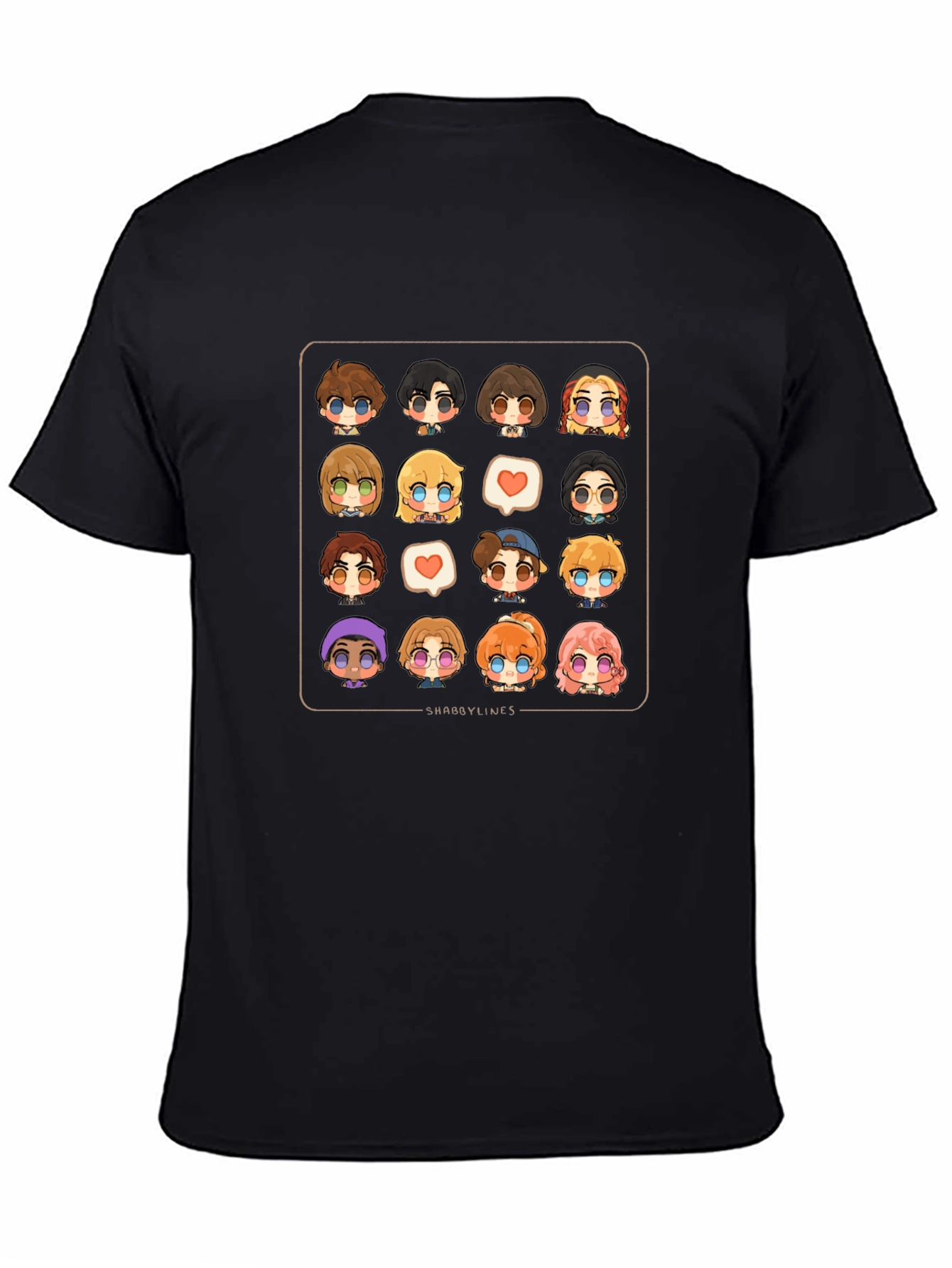 Cute Character Grid Black T-Shirt