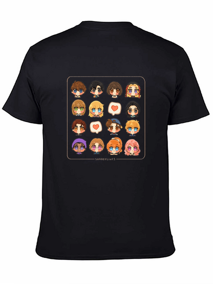 Cute Character Grid Black T-Shirt