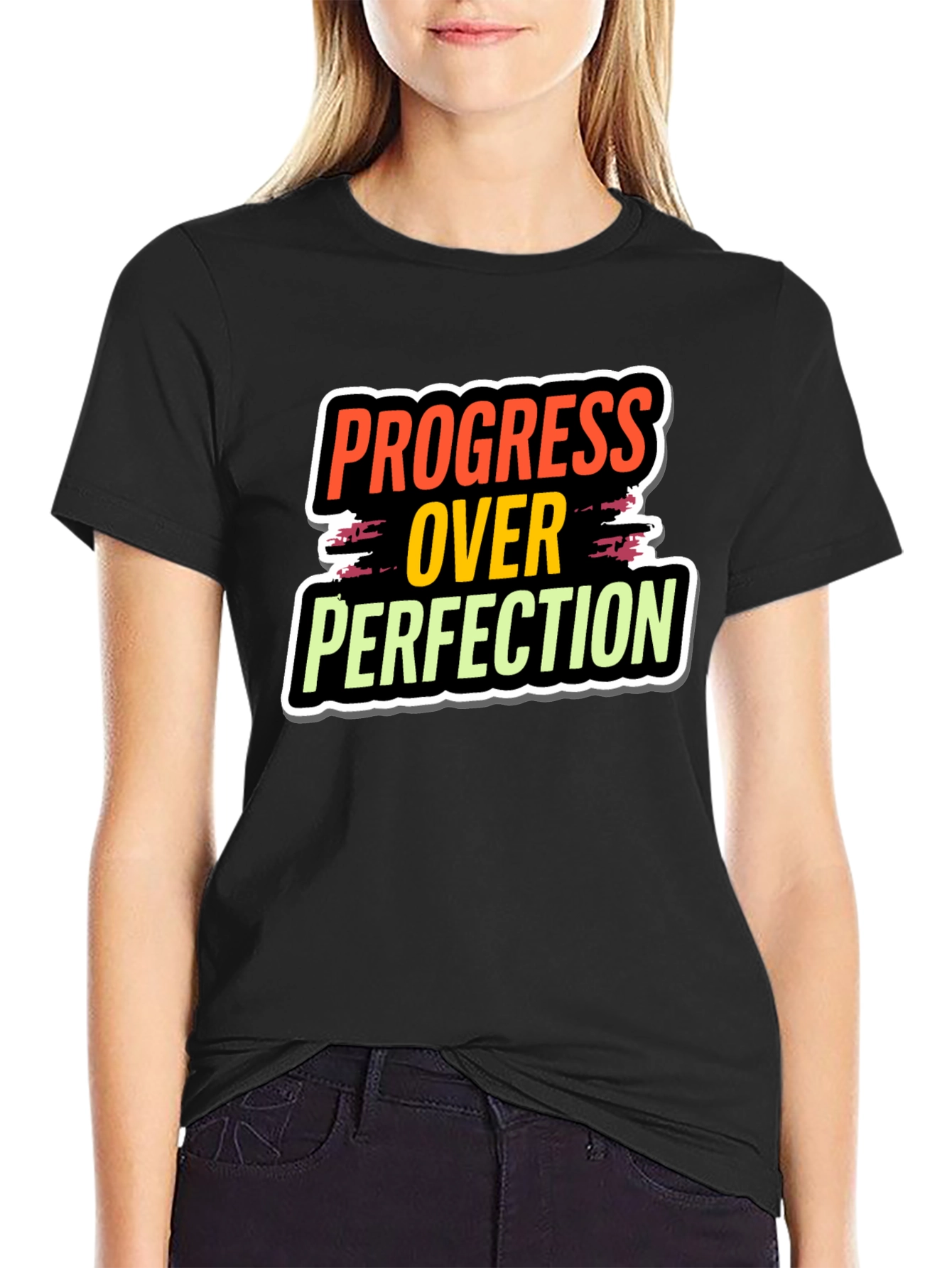 Progress Over Perfection Black T-Shirt
