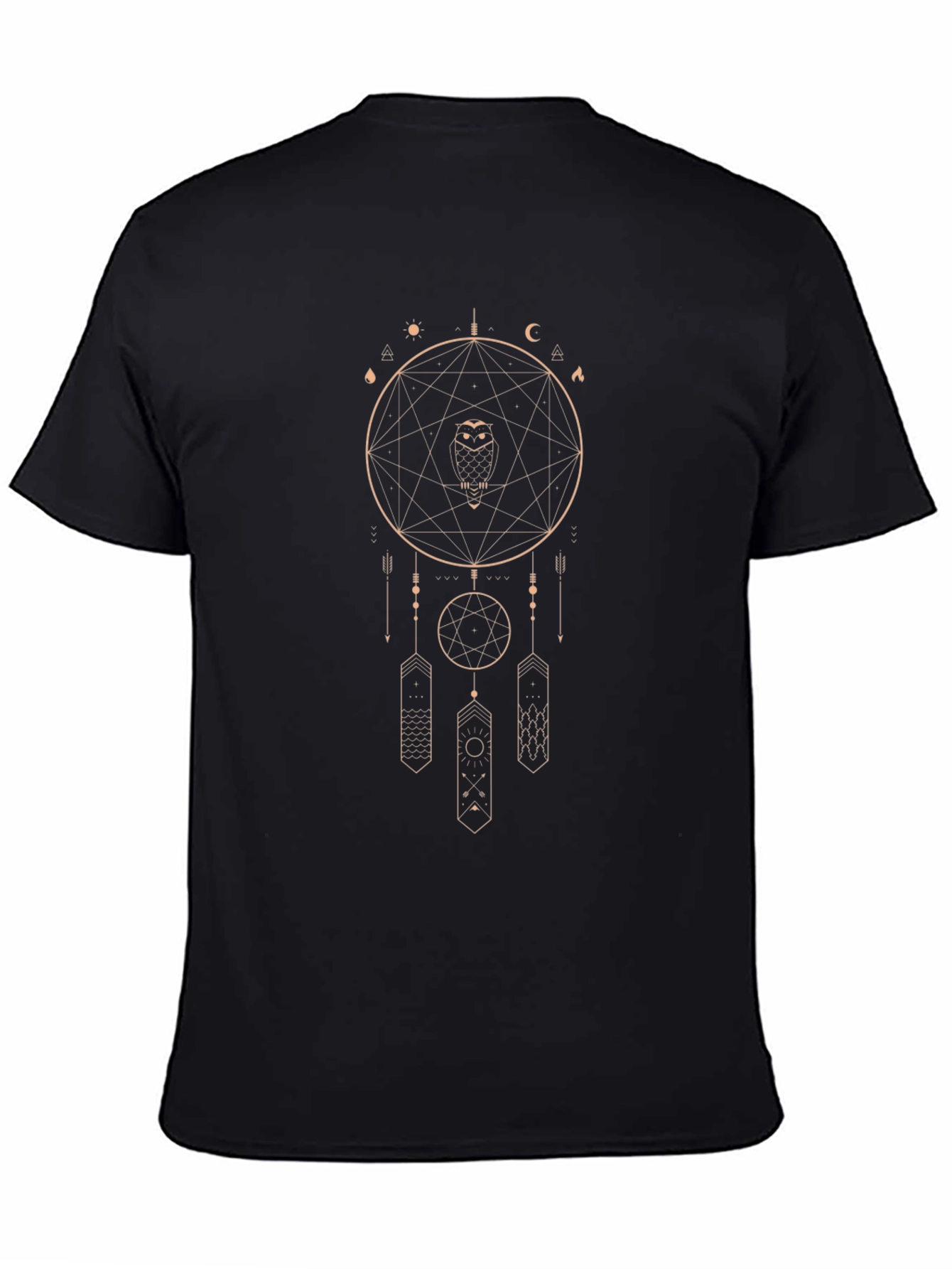 Mystic Owl Dreamcatcher Graphic Tee - Black Cotton Shirt