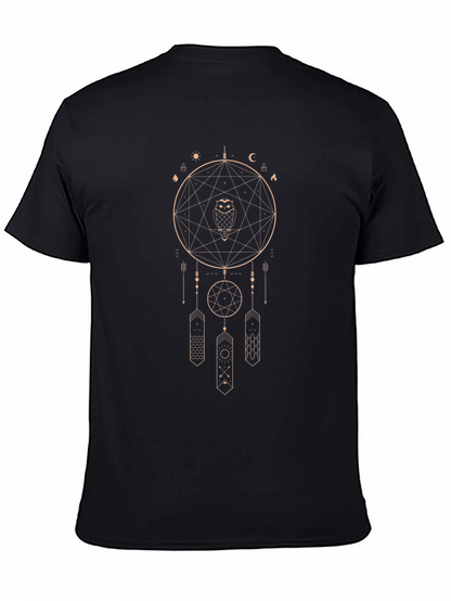 Mystic Owl Dreamcatcher Graphic Tee - Black Cotton Shirt