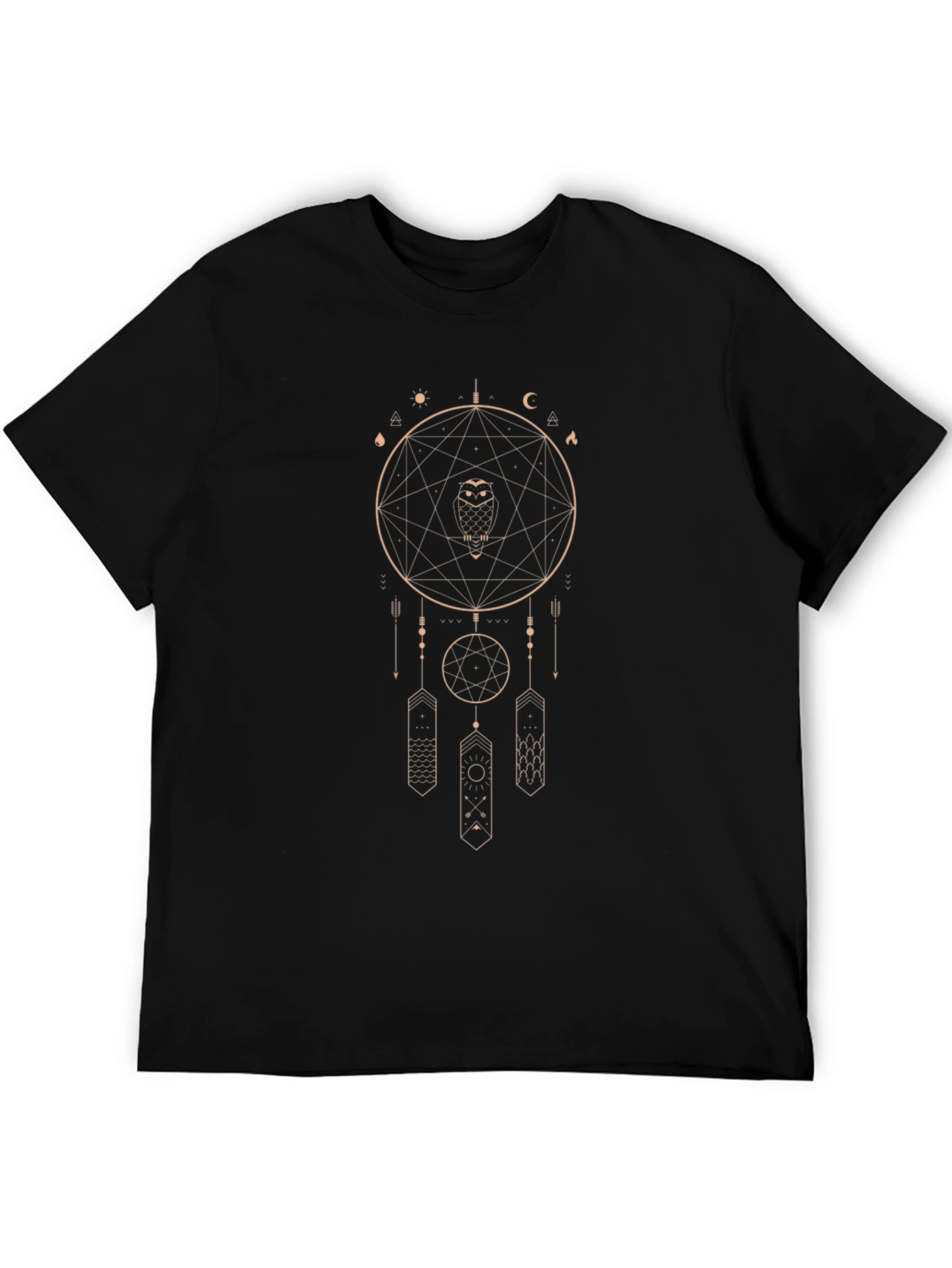 Mystic Owl Dreamcatcher Graphic Tee - Black Cotton Shirt