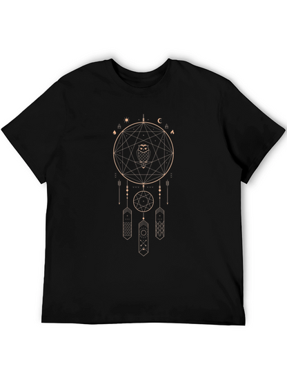 Mystic Owl Dreamcatcher Graphic Tee - Black Cotton Shirt