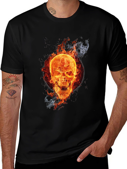 Fiery Skull Graphic Tee - Mens Black T-Shirt