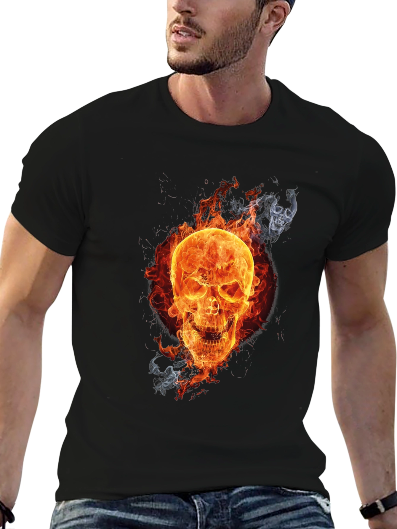 Fiery Skull Graphic Tee - Mens Black T-Shirt