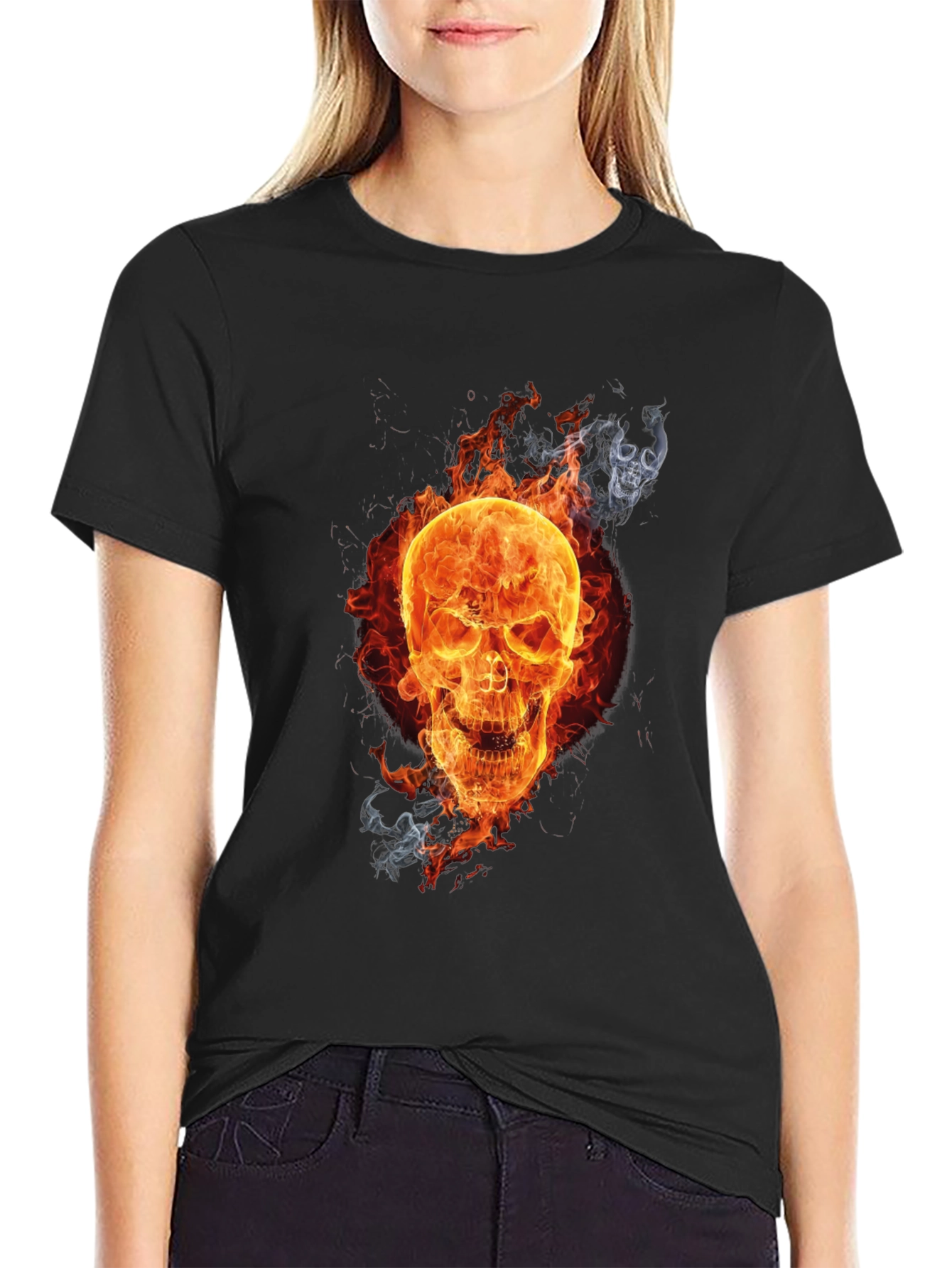 Fiery Skull Graphic Tee - Mens Black T-Shirt