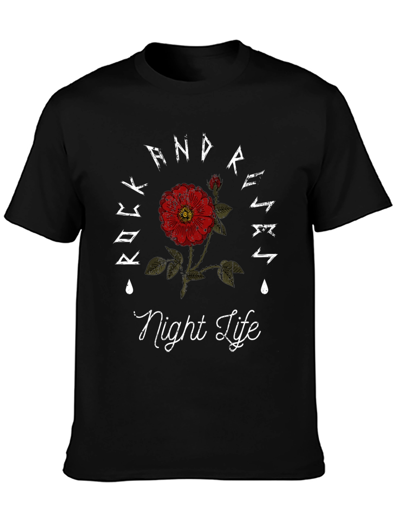 Rock And Roses Night Life Black T-Shirt