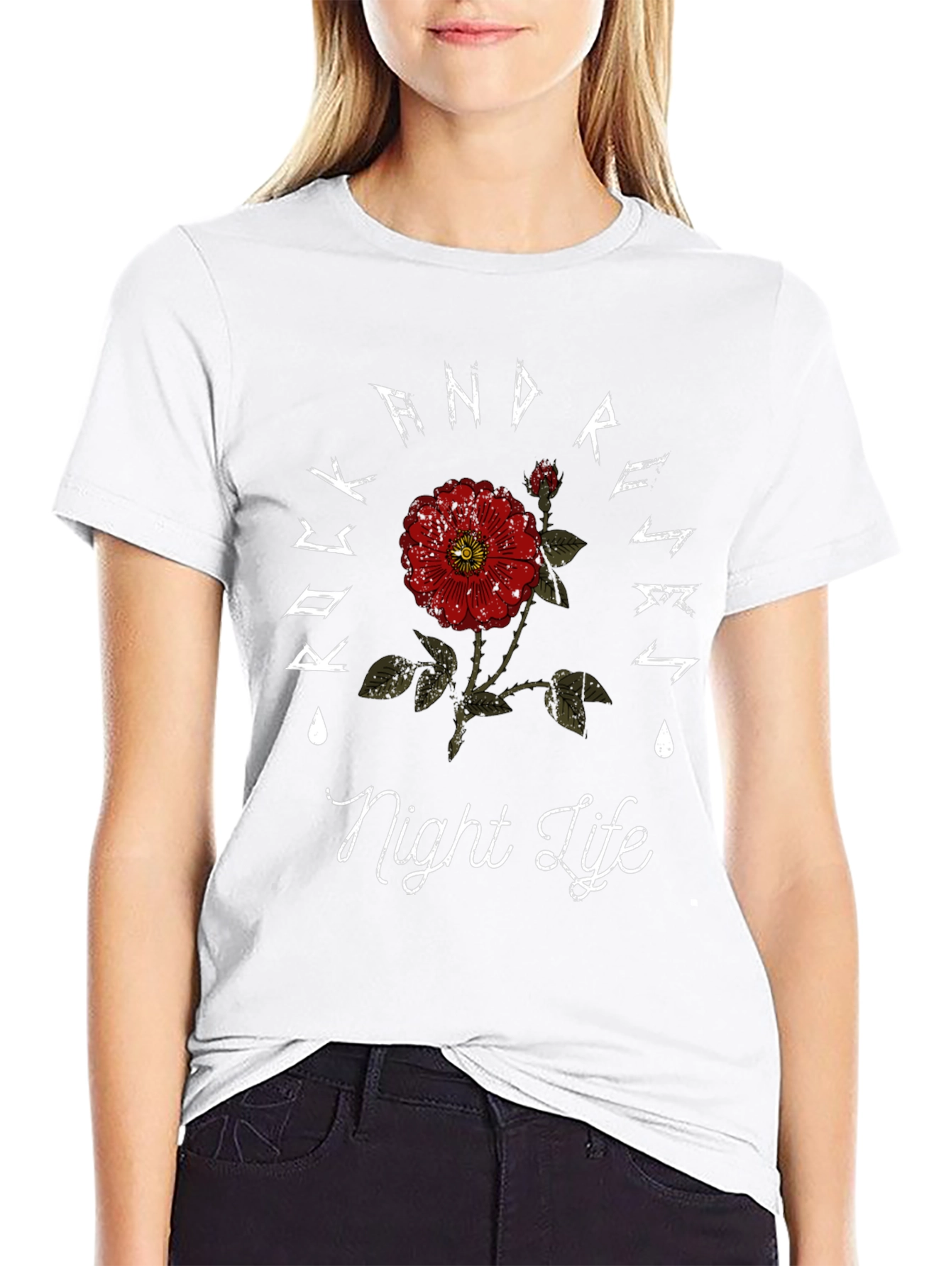 Rock And Roses Night Life Black T-Shirt