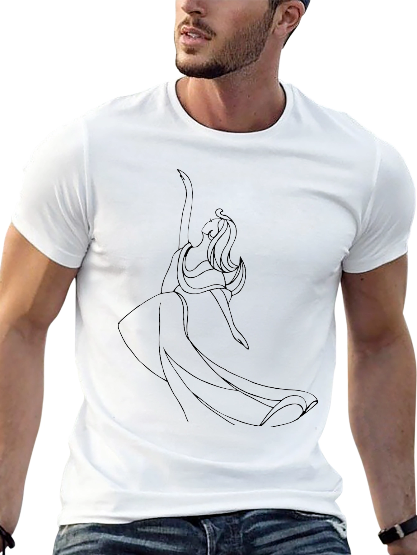 Elegant Line Art Black T-Shirt