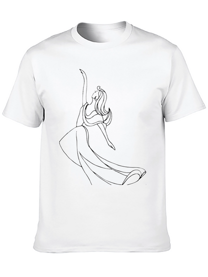Elegant Line Art Black T-Shirt