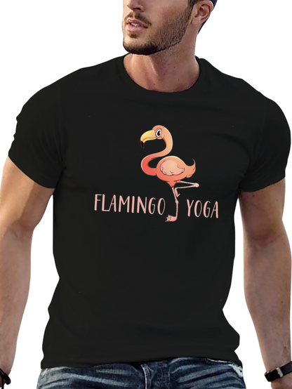 Flamingo Yoga Graphic Tee - Black Cotton T-Shirt