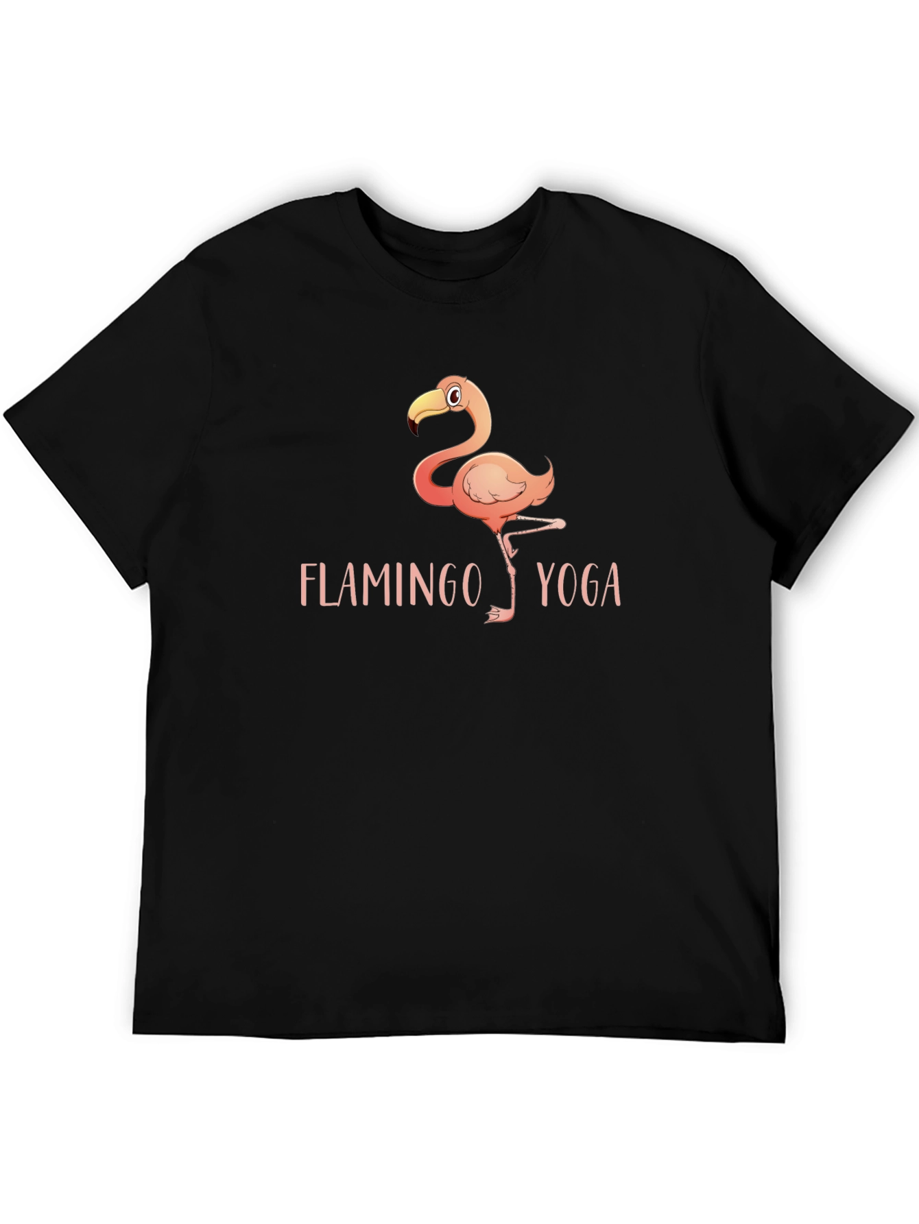 Flamingo Yoga Graphic Tee - Black Cotton T-Shirt