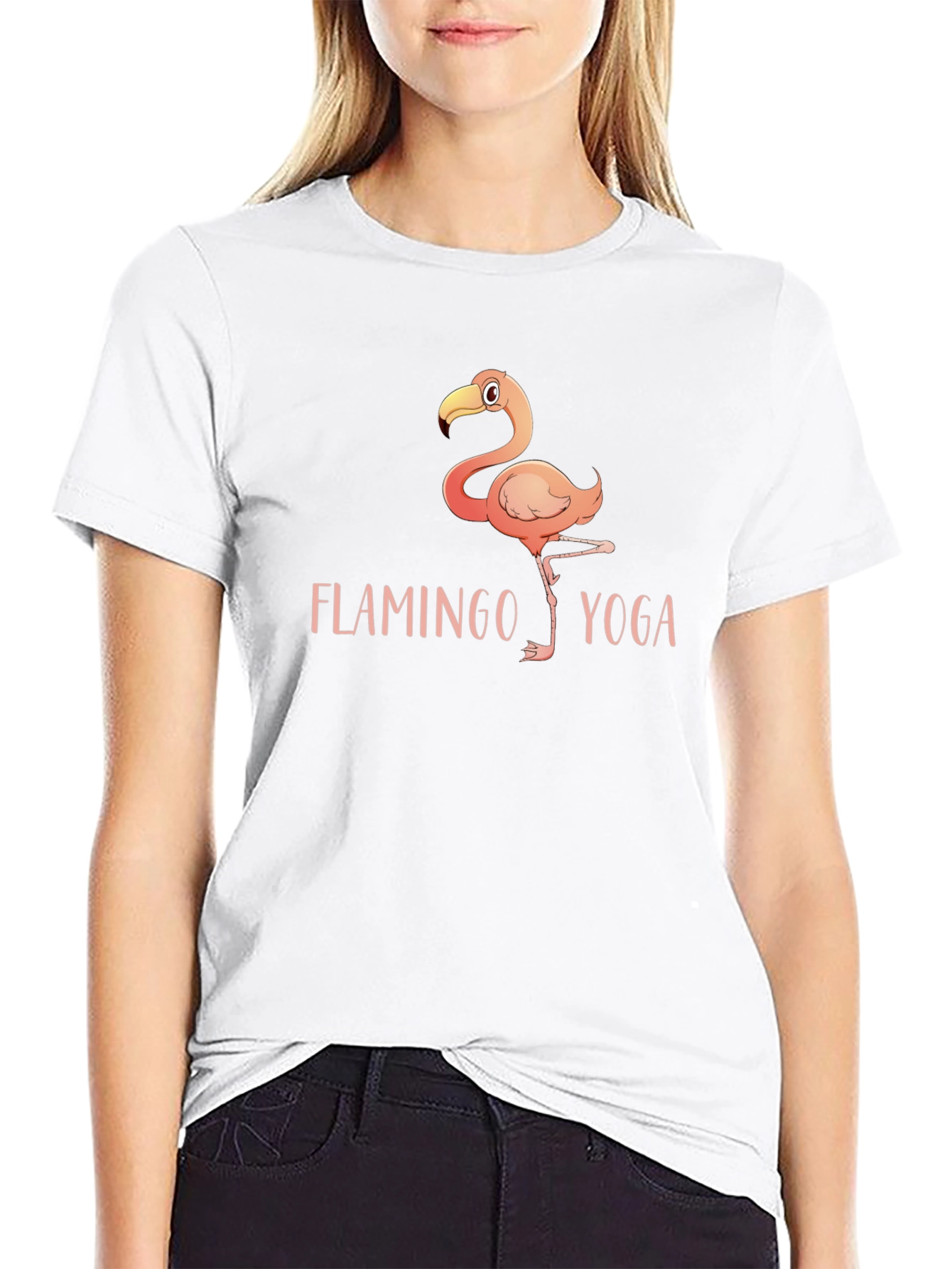 Flamingo Yoga Graphic Tee - Black Cotton T-Shirt