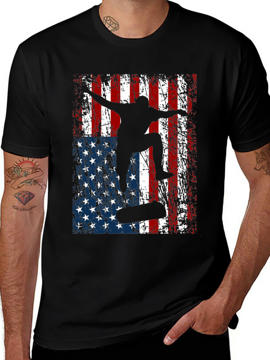 Skateboarding American Flag Graphic Tee