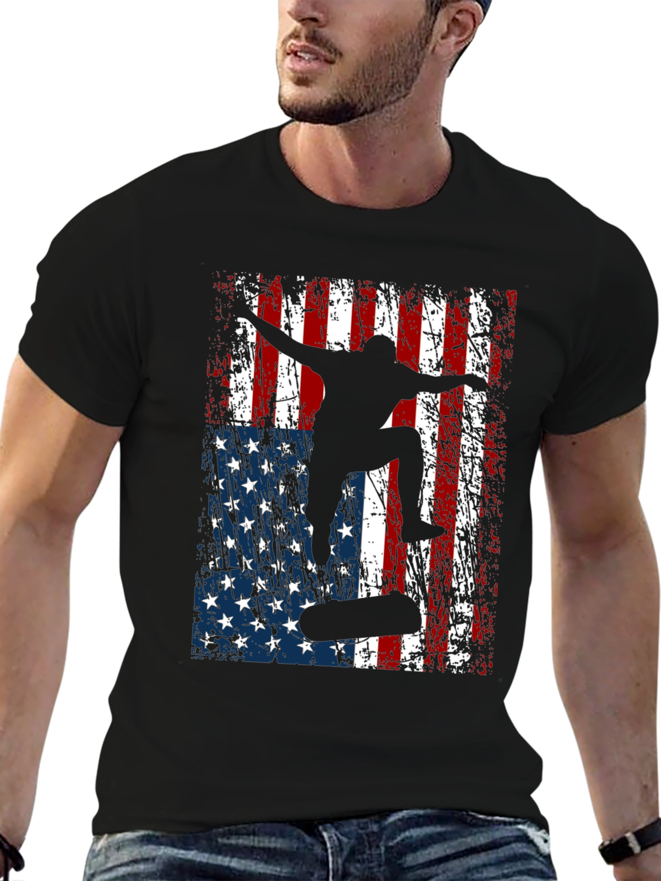 Skateboarding American Flag Graphic Tee