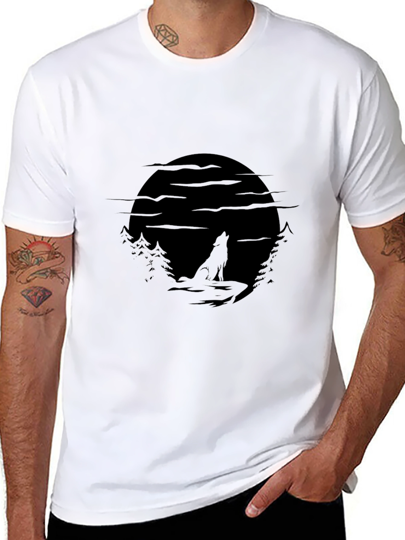 Wolf Moon Silhouette Black T-Shirt