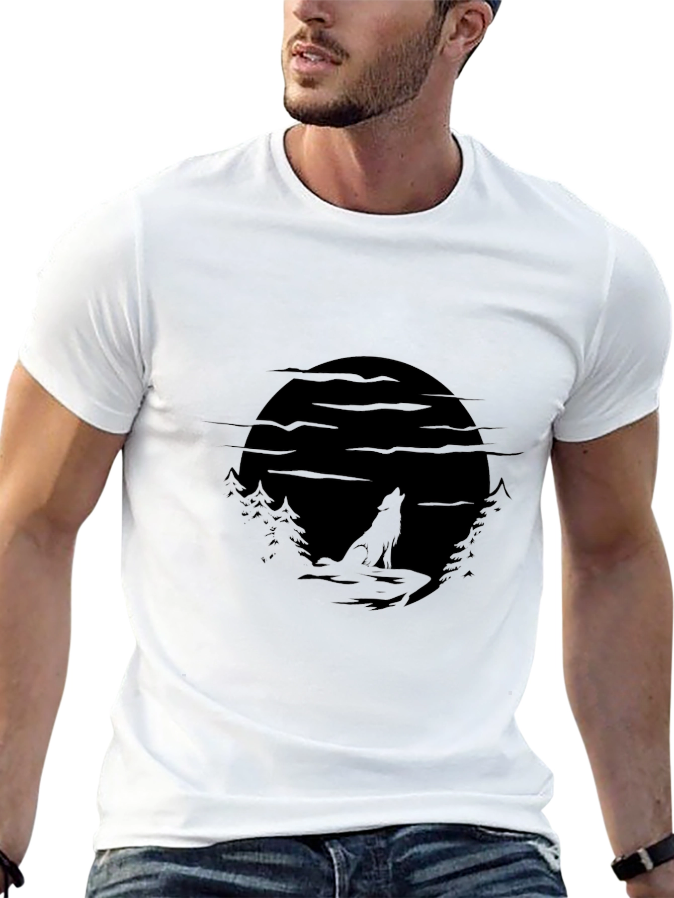 Wolf Moon Silhouette Black T-Shirt