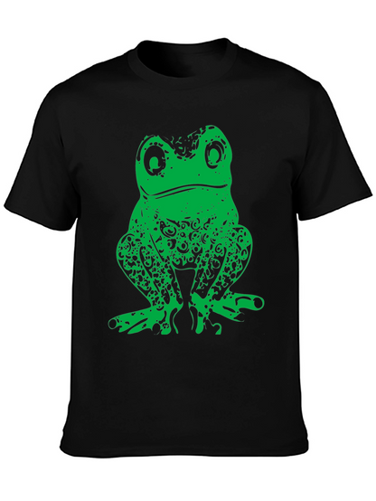 Green Frog Graphic Print Black T-Shirt