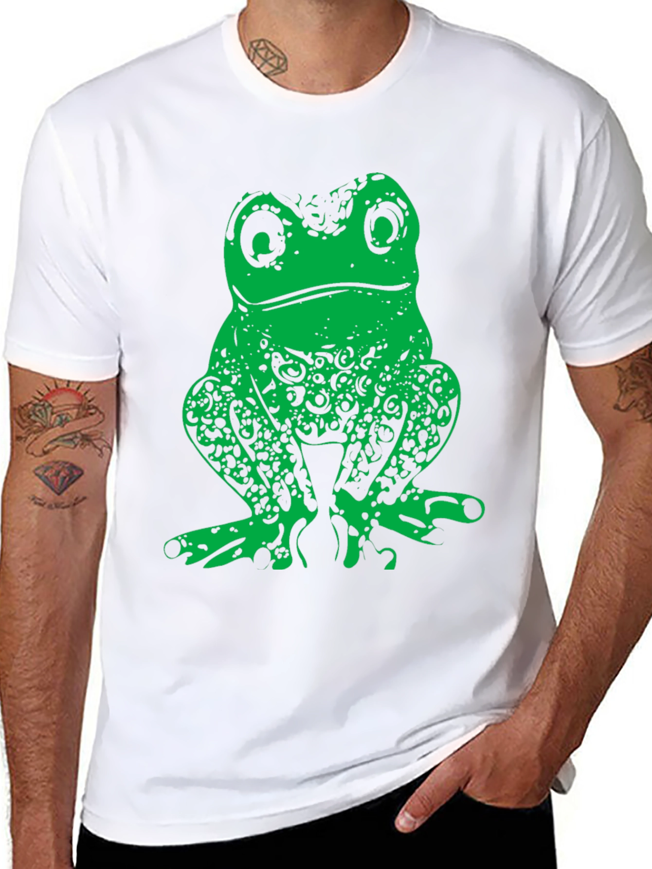 Green Frog Graphic Print Black T-Shirt