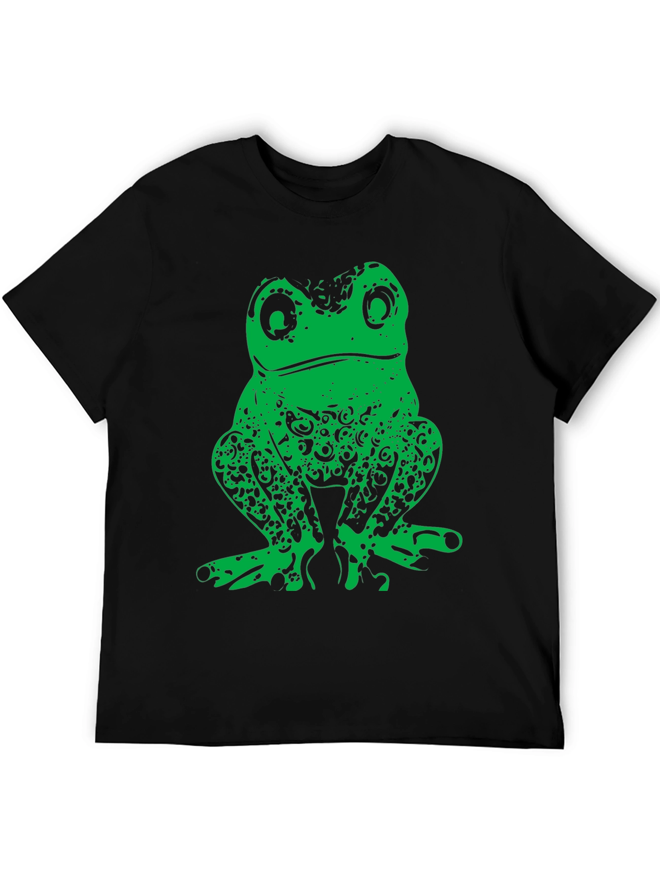 Green Frog Graphic Print Black T-Shirt