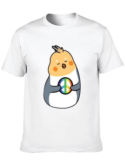 Cockatiel Peace Sign Graphic Tee - Black Cotton Blend