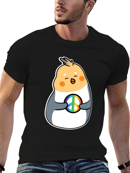 Cockatiel Peace Sign Graphic Tee - Black Cotton Blend
