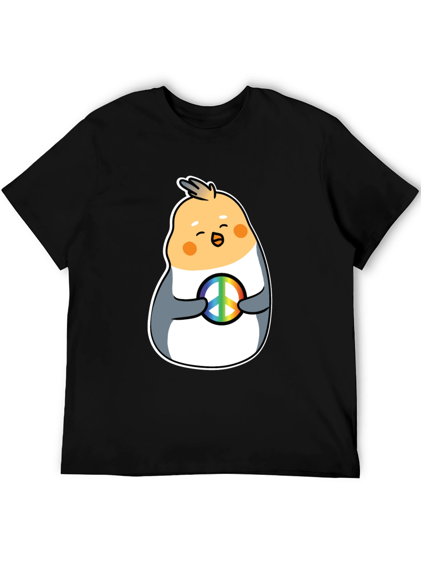 Cockatiel Peace Sign Graphic Tee - Black Cotton Blend
