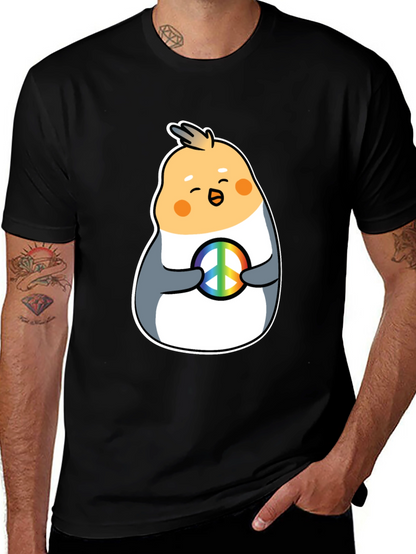 Cockatiel Peace Sign Graphic Tee - Black Cotton Blend