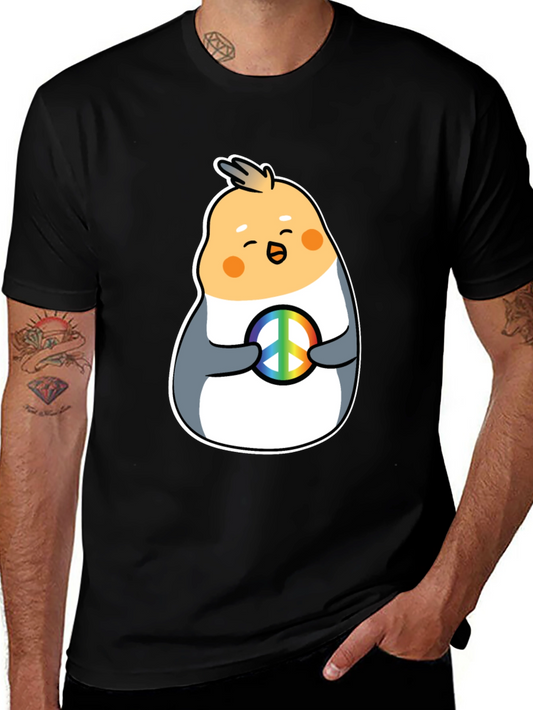 Cockatiel Peace Sign Graphic Tee - Black Cotton Blend