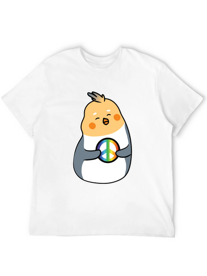 Cockatiel Peace Sign Graphic Tee - Black Cotton Blend
