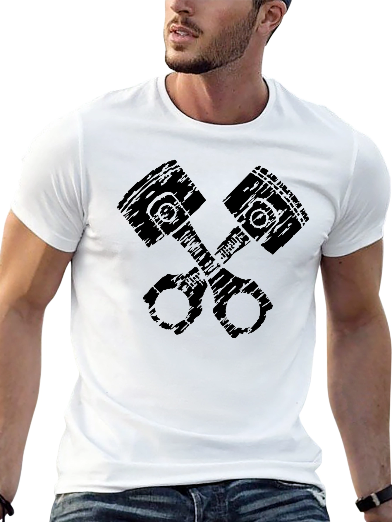 Mens Black Crossed Pistons Graphic T-Shirt