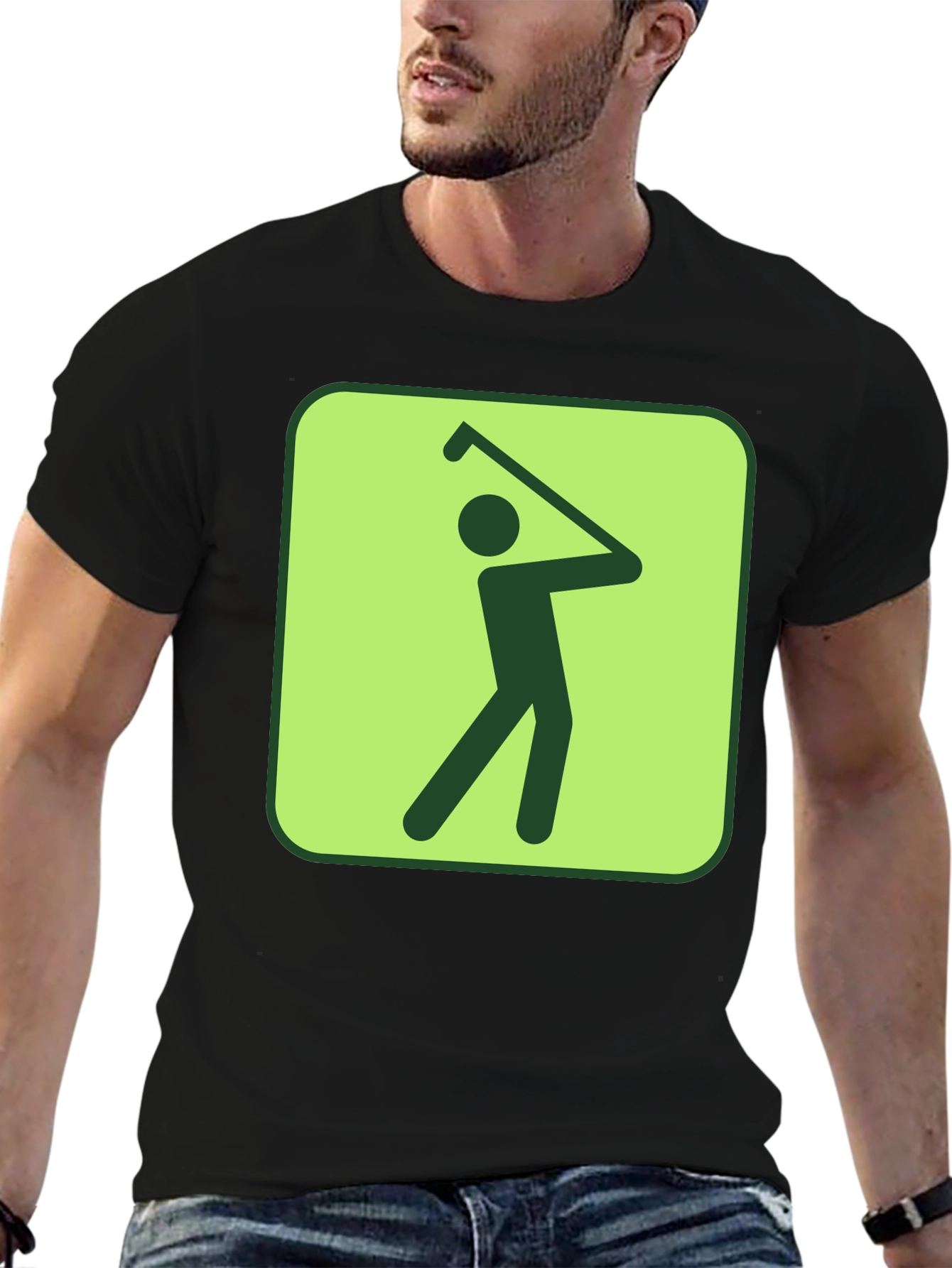 Golf Swing Graphic Tee - Black Cotton T-Shirt